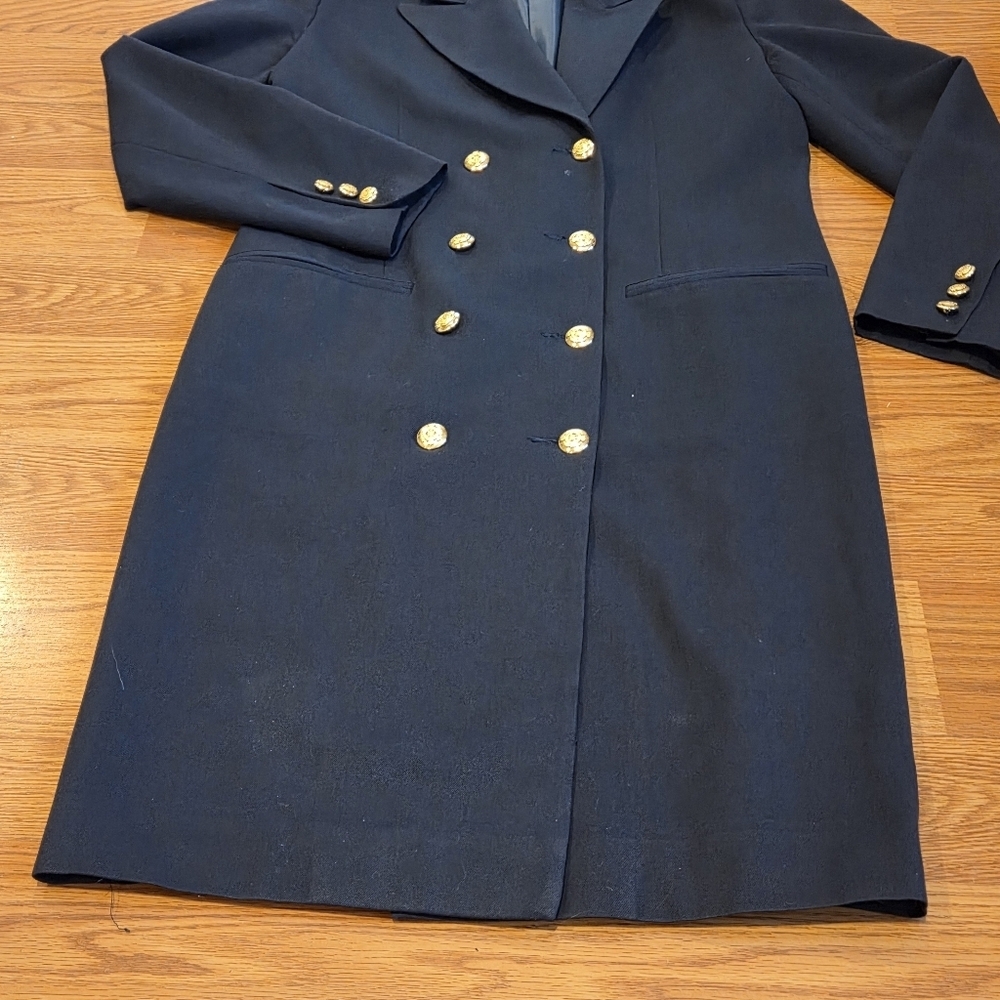 Vintage Brooks Brothers Women Long Wool Navy Blue Gold Button Coat Sz 4 Luxury - Picture 3 of 16